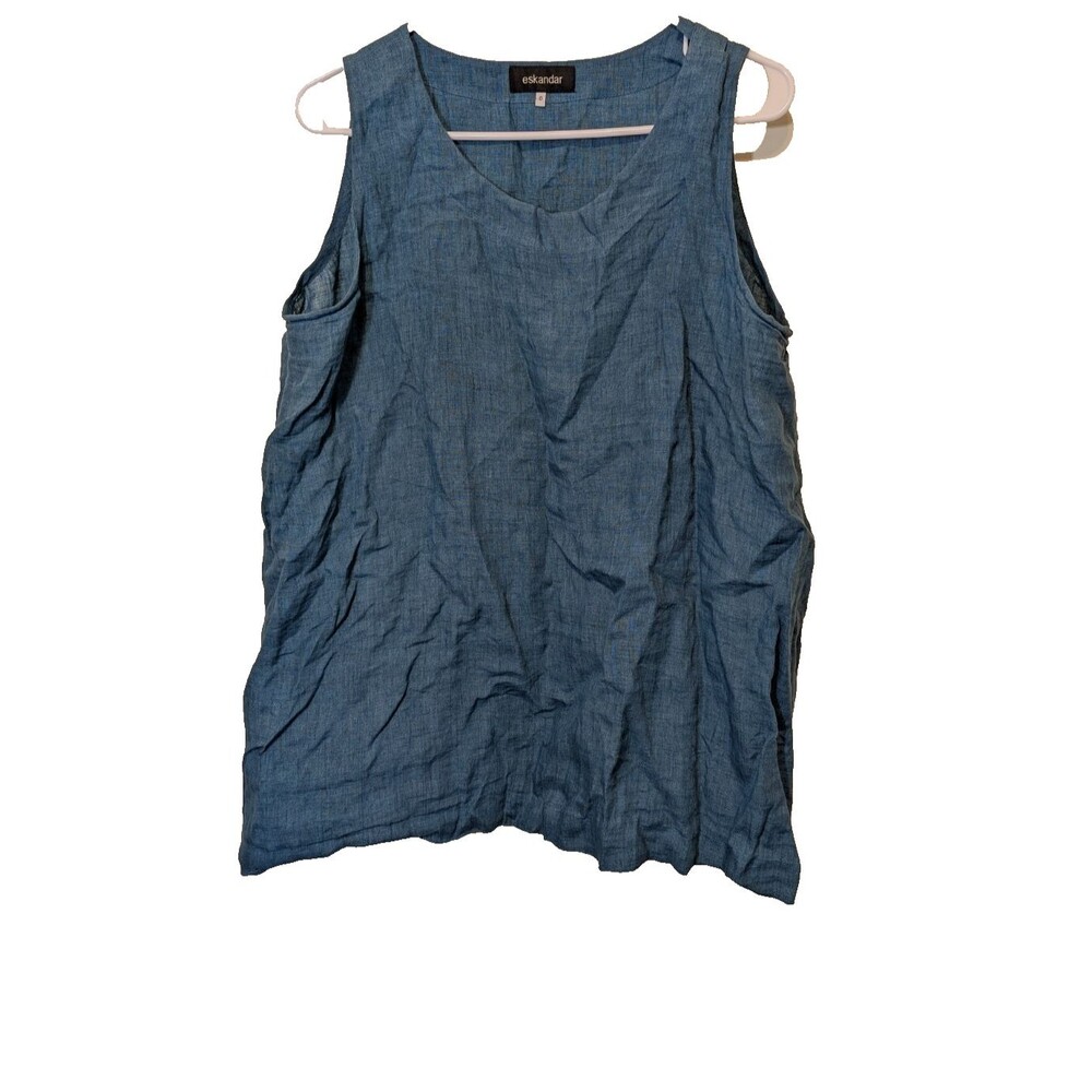 Eskandar Top 100% Linen Button Shoulder Lagenlook Quiet Luxury Size 0